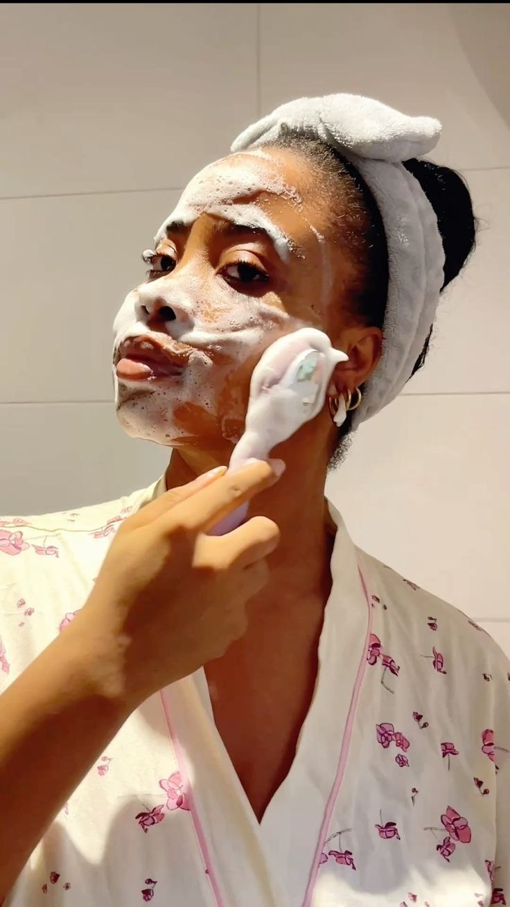 Woman enjoying a skincare ritual